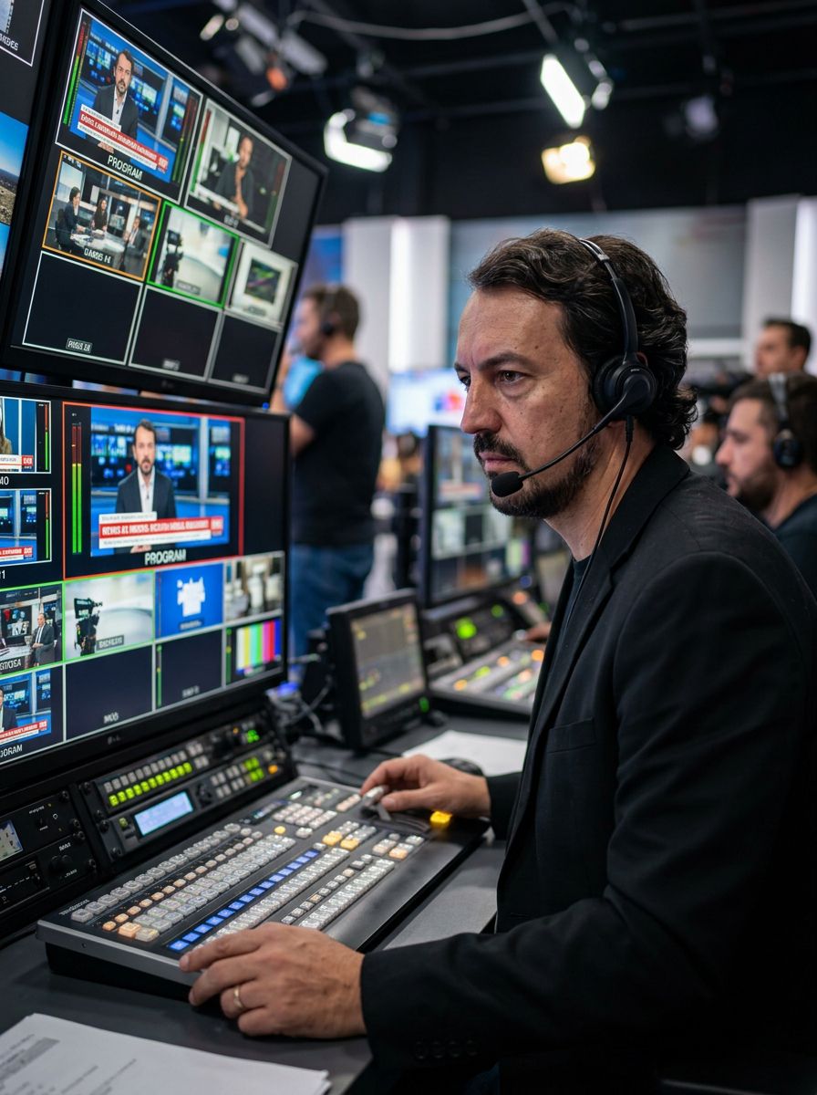 Maurício Donato operando controle e monitoramento de programa ao vivo